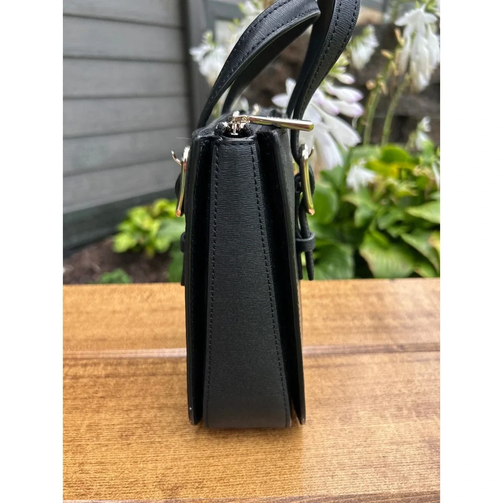 Kate Spade Connie Small Mini Triple Gusset Satchel Black Leather Crossbody EUC
